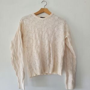 Vintage Lands' End Elegant Cream Knit  Sweater 100% Cotton Long Sleeve